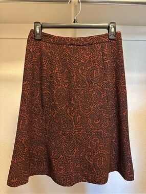 LOFT Rust A-Line Skirt with Black Leaf Swirl Print A